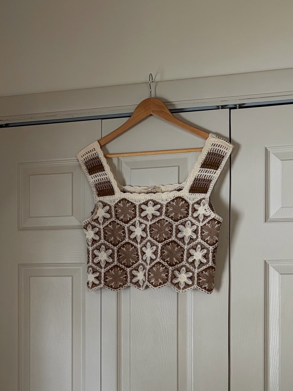 Rebellion Brown and Cream Crochet Floral Crop Top